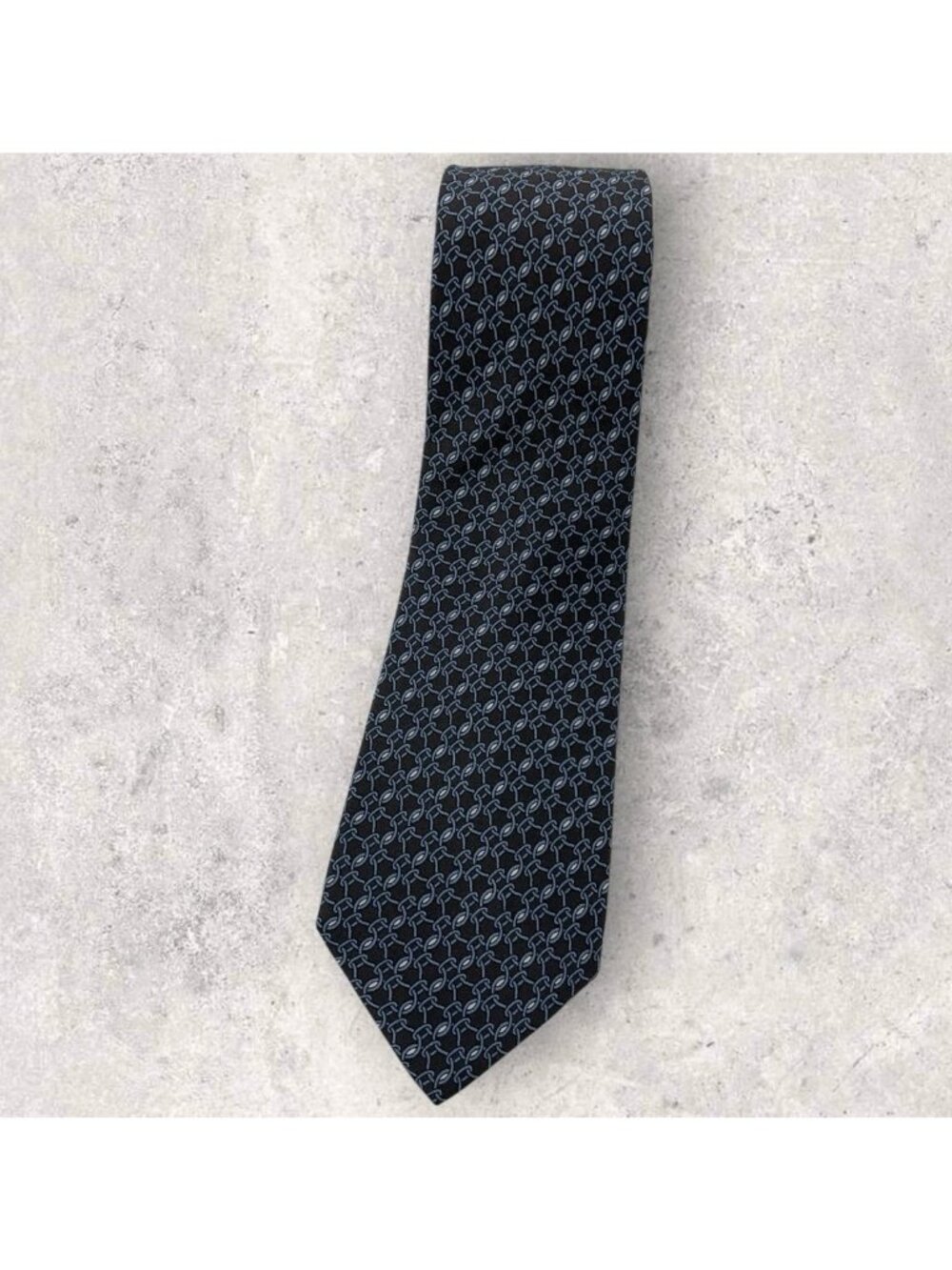 GUCCI VINTAGE Silk Tie ITALY Brown Blue Chain W:3.2" EUC